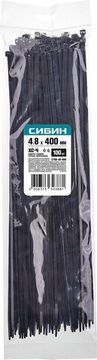 СИБИН ХС-Ч, 4.8 x 400 мм, нейлон РА66, 100 шт, черные, хомуты-стяжки (3788-48-400)