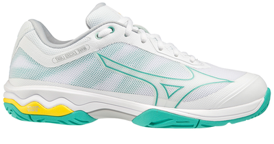 Женские Кроссовки теннисные Mizuno Wave Exceed Light AC - white/turquoise/high visibility yellow