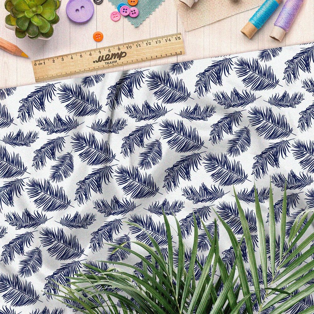Ткань саржа синие перья