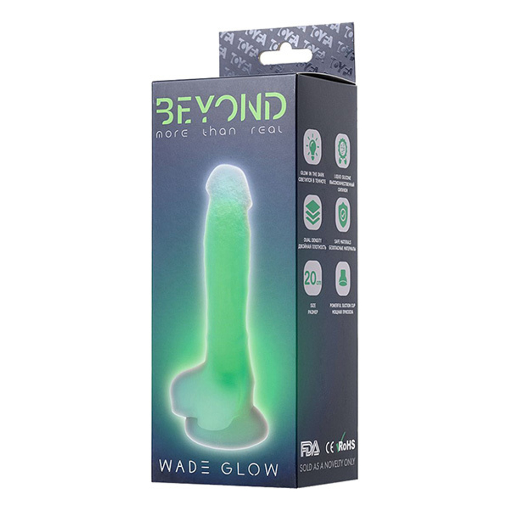 Прозрачно-зеленый светящийся в темноте фаллоимитатор 20см ToyFa Beyond Wade Glow 872006
