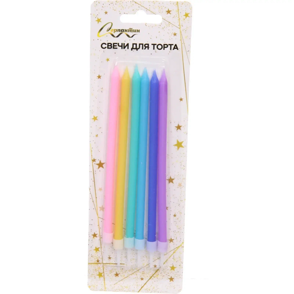 Свечи в торт «Яркий стиль» 6 шт. 13 см, микс