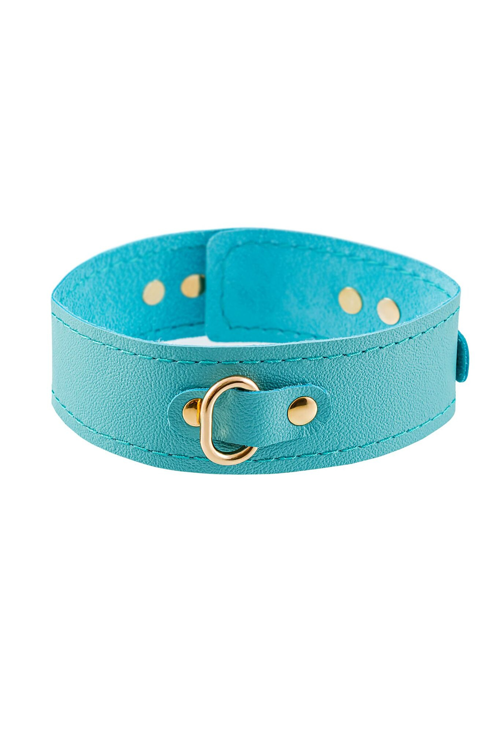 Голубой кожаный однослойный ошейник с прошивкой (Цвет: голубой)