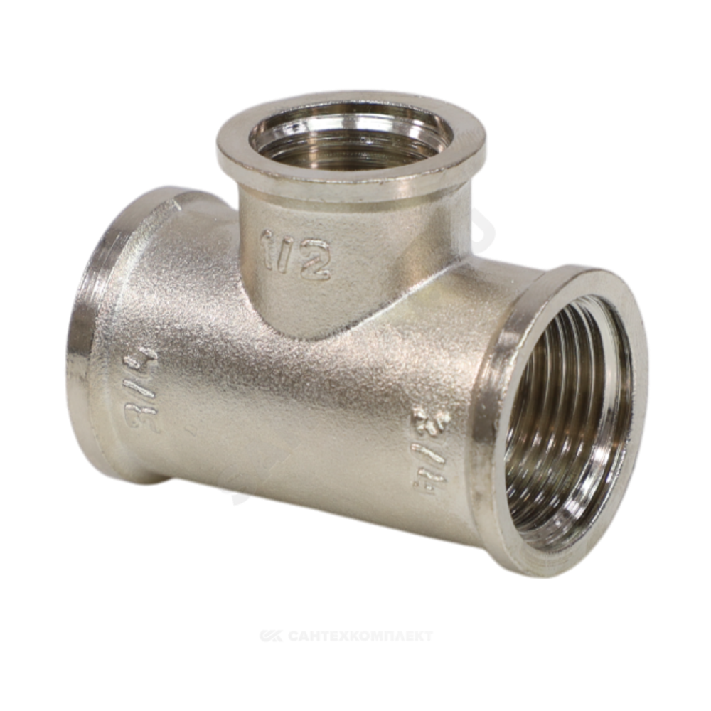Тройник латунь никель переходной Ду 25х15х25 (1"х1/2"х1") ВР VALFEX VF.750.N.100.012.100
