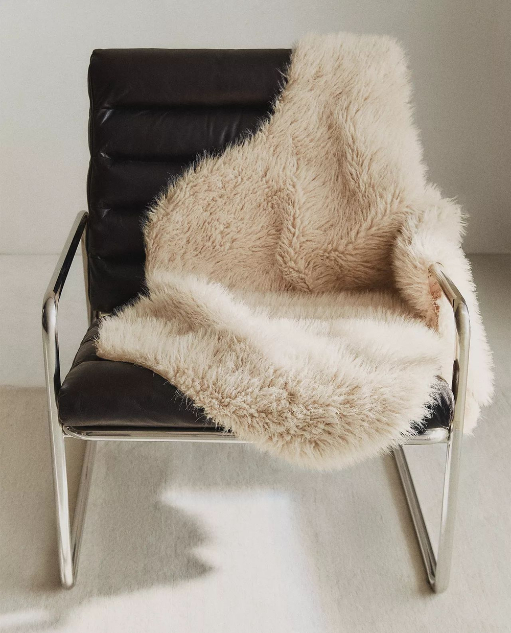 Zara Home - Плед с длинным ворсом, экрю, 90x120 см