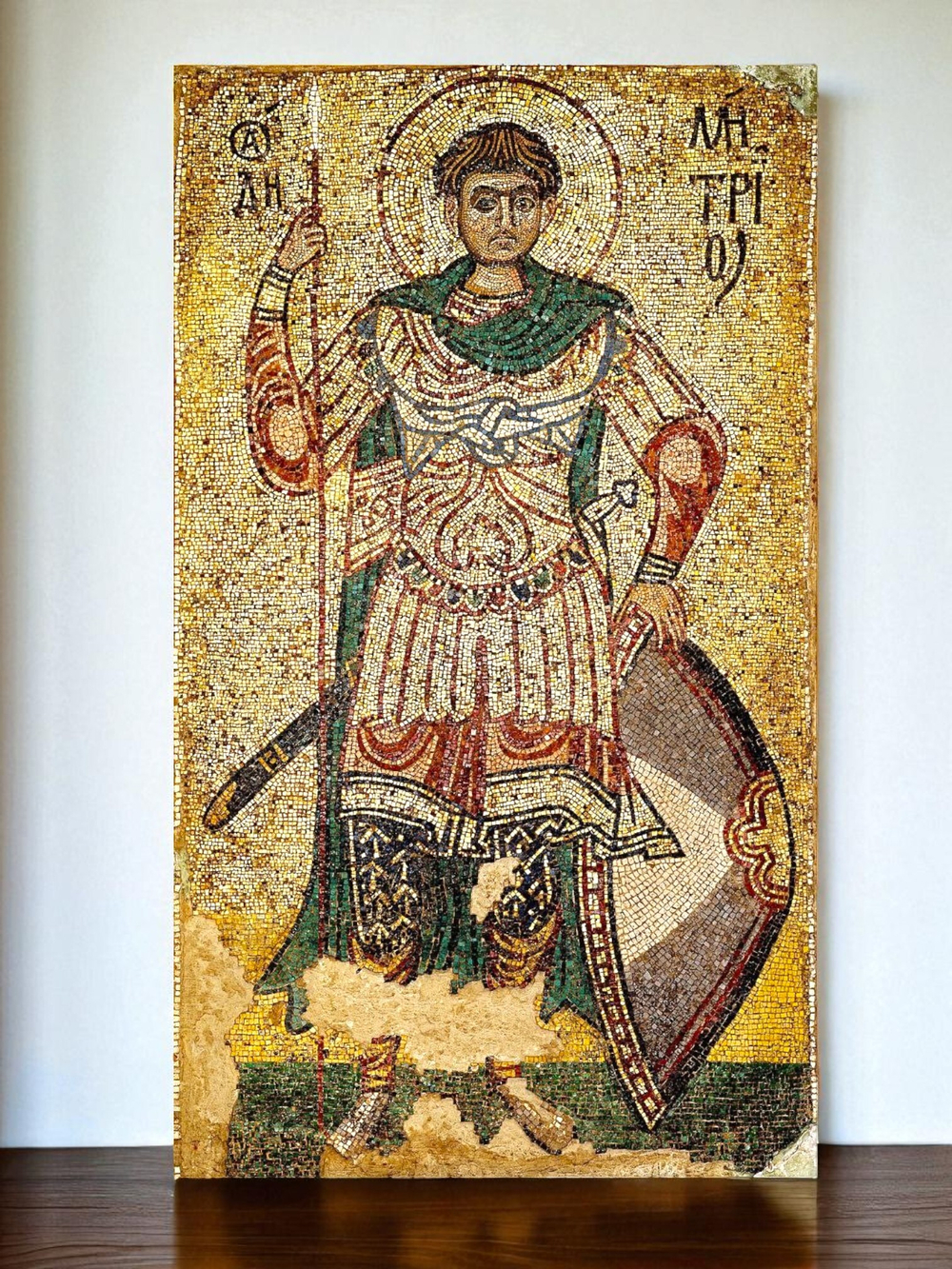 Икона Дмитрий (Димитрий) Солунский великомученик Фессалоникийский. Деревянная мерная икона в рост ребенка. Икона на левкасе. Освящена