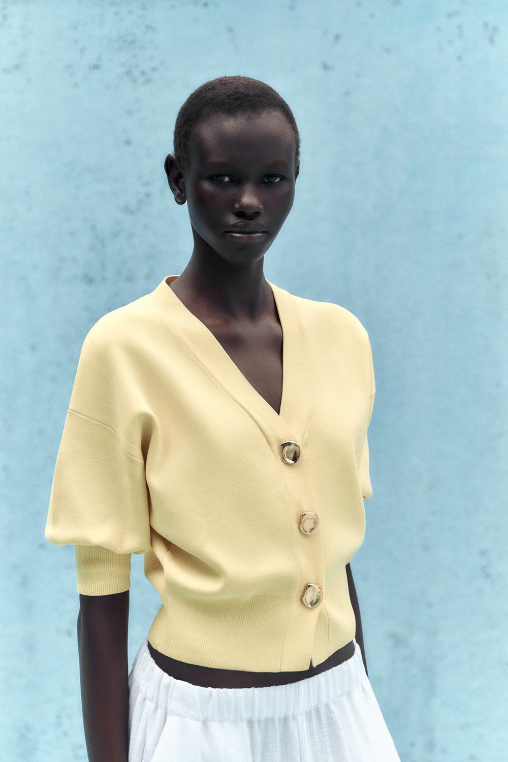 ZARA КАРДИГАН С РУКАВАМИ ТРИ ЧЕТВЕРТИ, ЖЕЛТЫЙ