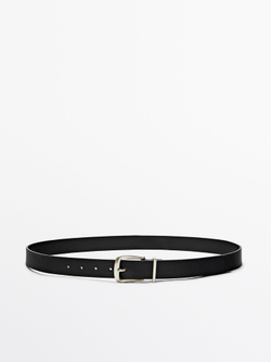 Massimo Dutti Кожаный ремень с металлической шлевкой, черный