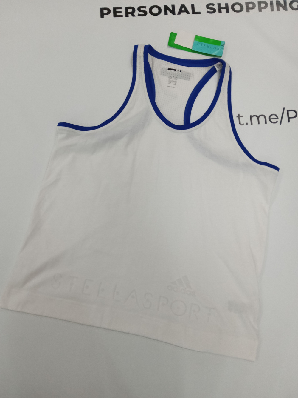 Майка adidas STELLASPORT мужская спортивная Цвет белый,синяя оторочка.Размер L - 50/52 русский