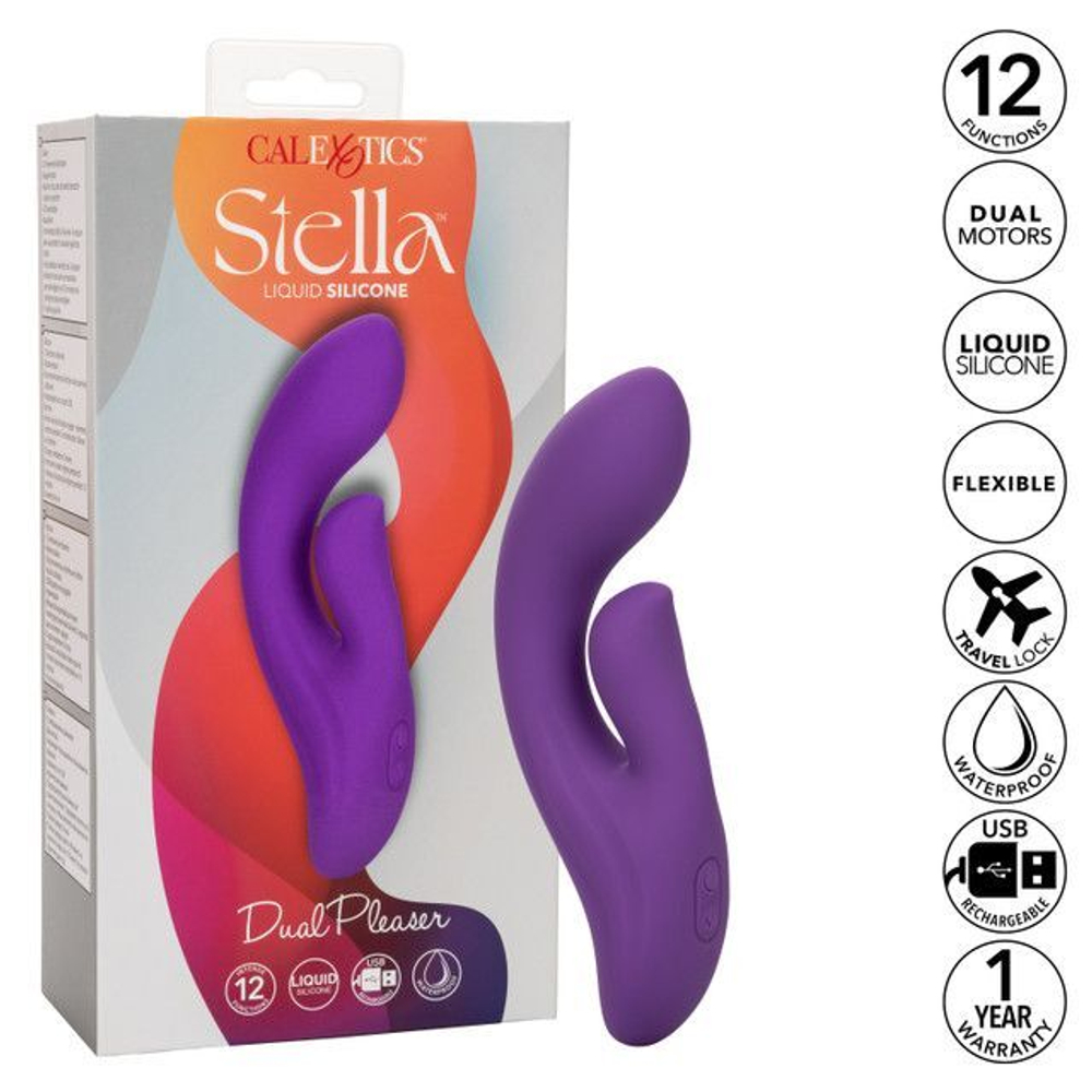Фиолетовый вибратор-кролик Stella Liquid Silicone Dual Pleaser - 17,25 см. (Цвет: фиолетовый)