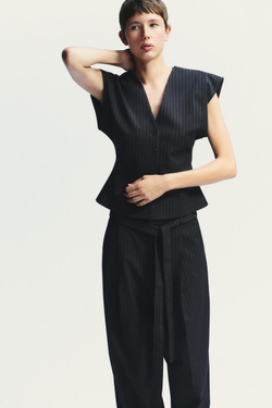 ZARA ЖИЛЕТ В ТОНКУЮ ПОЛОСКУ, МОРСКОЙ СИНИЙ