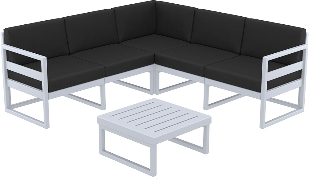 Комплект угловой пластиковой мебели Siesta Contract Mykonos, серебристый, черный