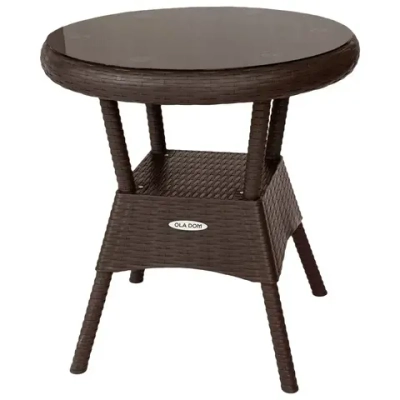 Стол круглый со стеклом RATTAN Ola Dom коричневый 700х720мм