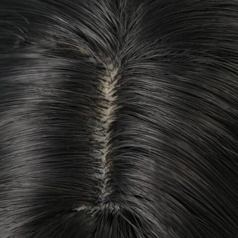 Парик искусственный, с чёлкой, имитация кожи, 60 см, цвет чёрный/пепельный