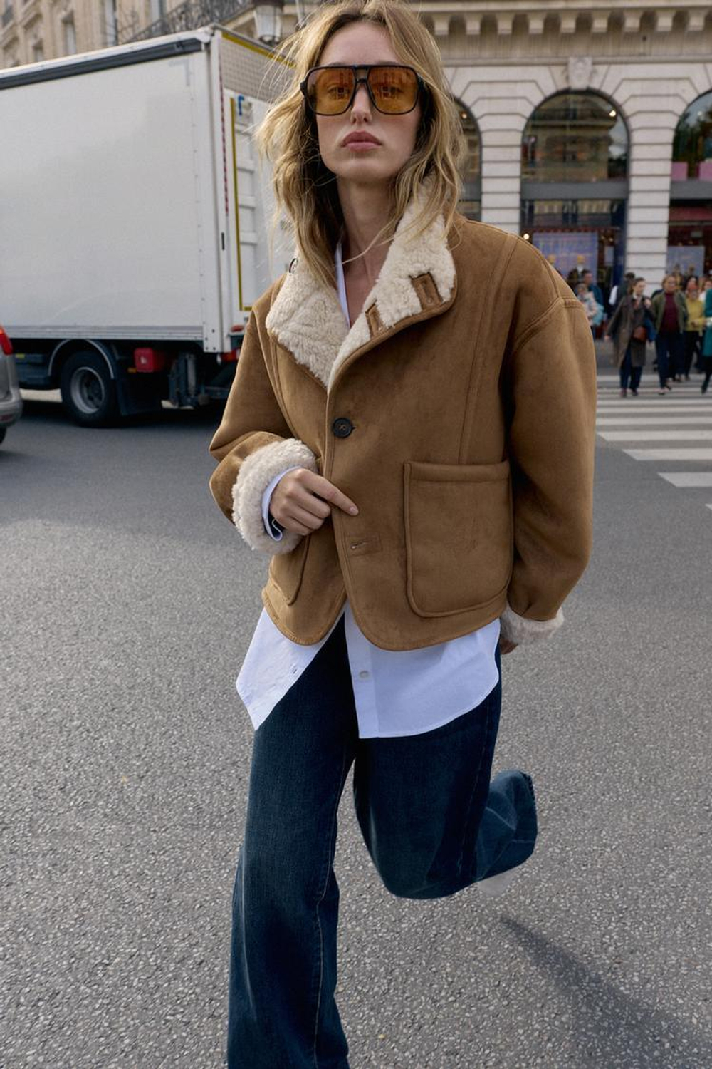 ZARA ДВУСТОРОННЯЯ КУРТКА-ДУБЛЕНКА, РЫЖЕВАТО-КОРИЧНЕВЫЙ