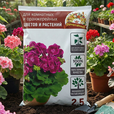 Грунт 2,5л Для комнатных, оранжерейных и декоративных цветов и растений, "Царица цветов", Борресурсы