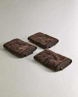 ZARA HOME ЖАККАРДОВОЕ ПОЛОТЕНЦЕ (НАБОР ИЗ 3 ШТ), ШОКОЛАДНО-КОРИЧНЕВЫЙ