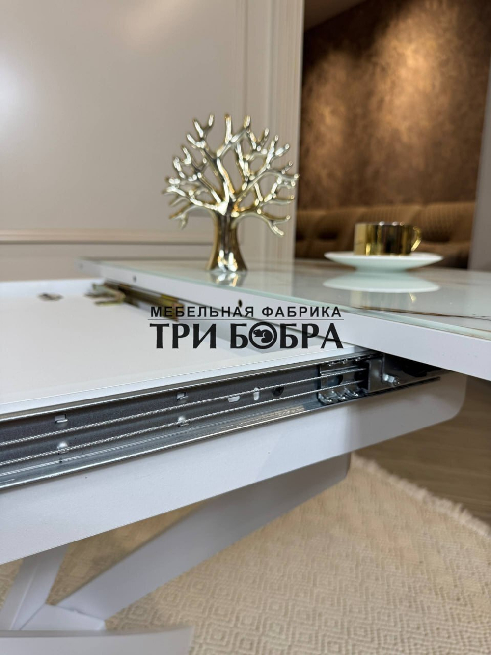 Кухонный раздвижной стол "Танго", белый мрамор