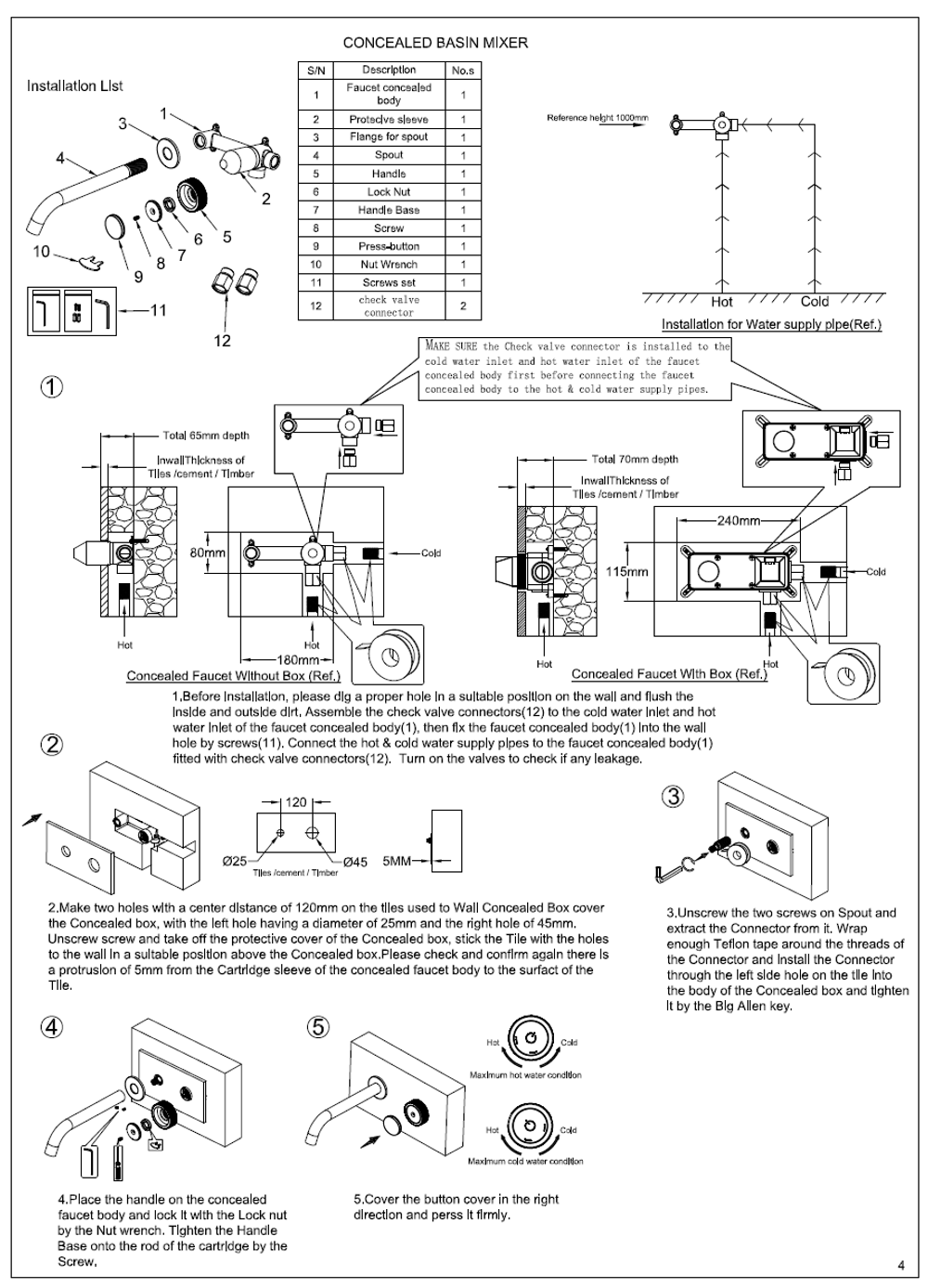 Boheme Смеситель автоматический для раковины из стены на 2 отв. TECH Matt Gold