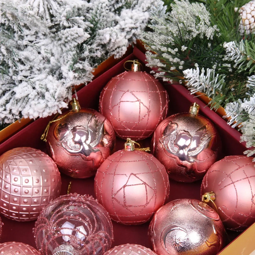 Новогодние шары «Зимняя нежность» 8 см (набор 12 шт), Розовое золото