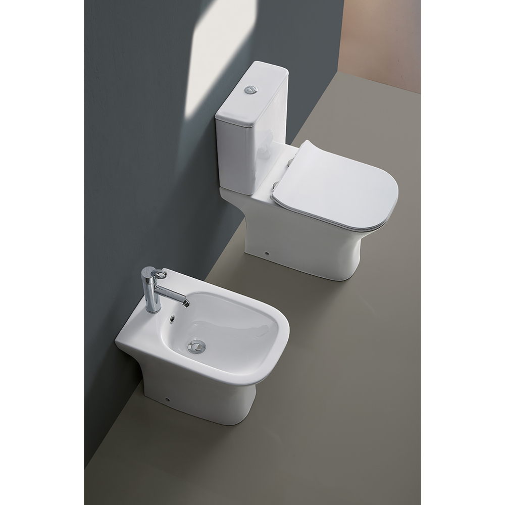 Унитаз-компакт безободковый Azario Fretta Square AZ-5121-G с крышкой-сиденьем микролифт, белый