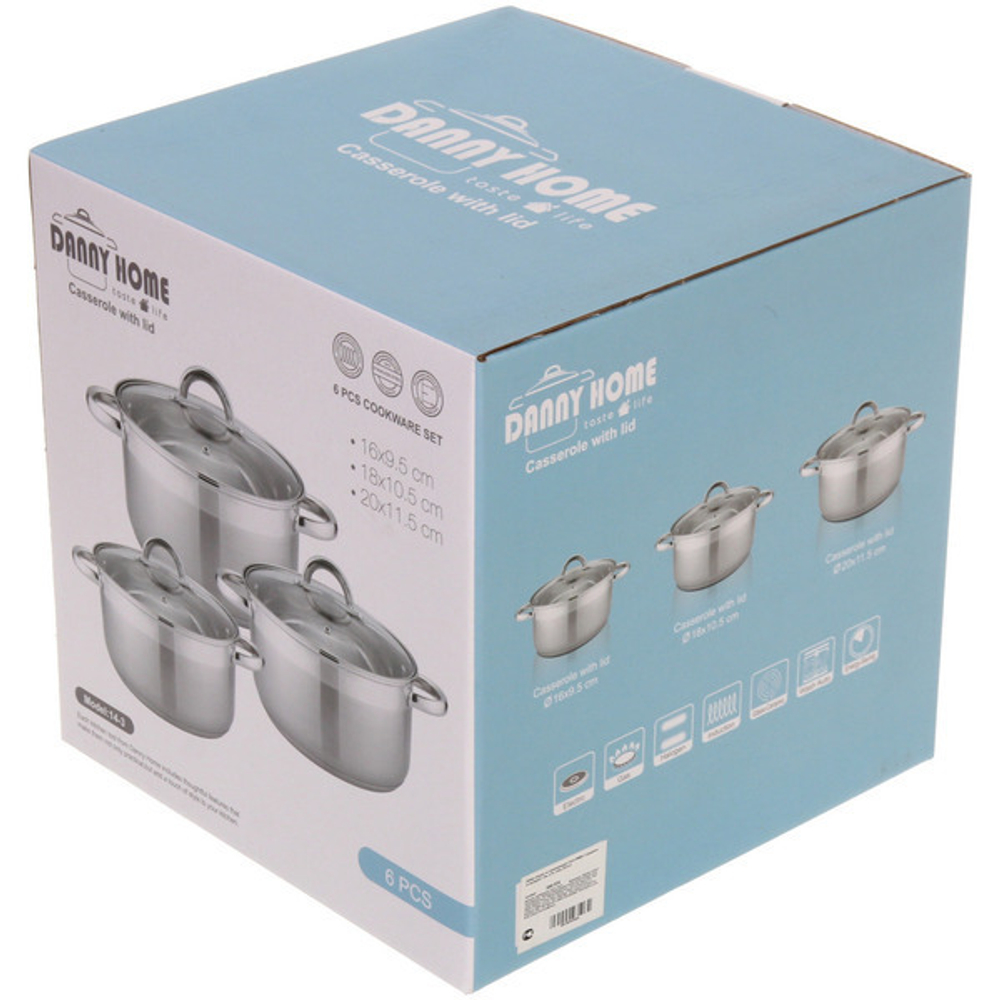 Набор посуды из нержавеющей стали EMMA 3 предмета (3 кастрюли 1,9л, 2,7л, 3,6л), DH14-3