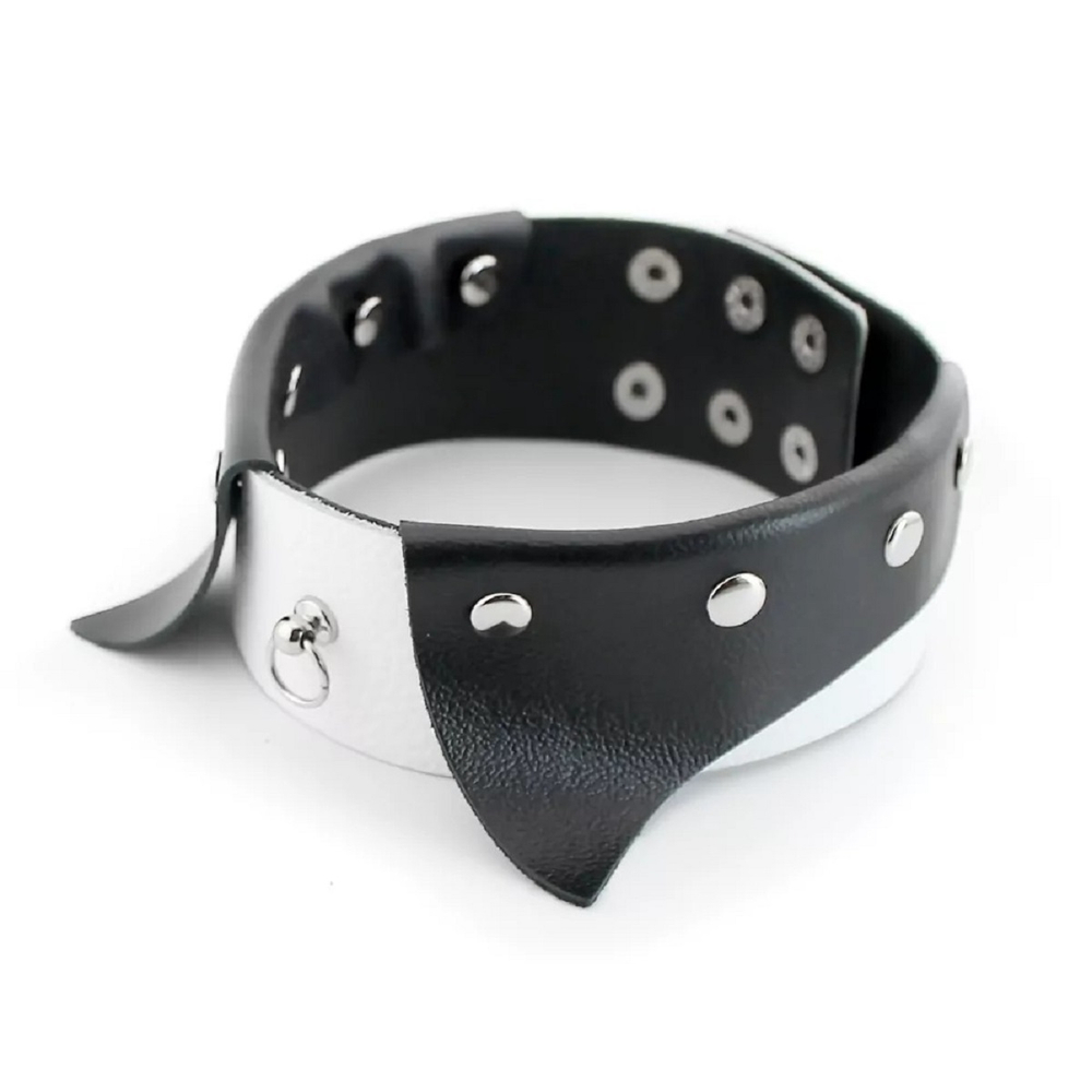 Ошейник воротничок с поводком цепочкой кожа черный белый