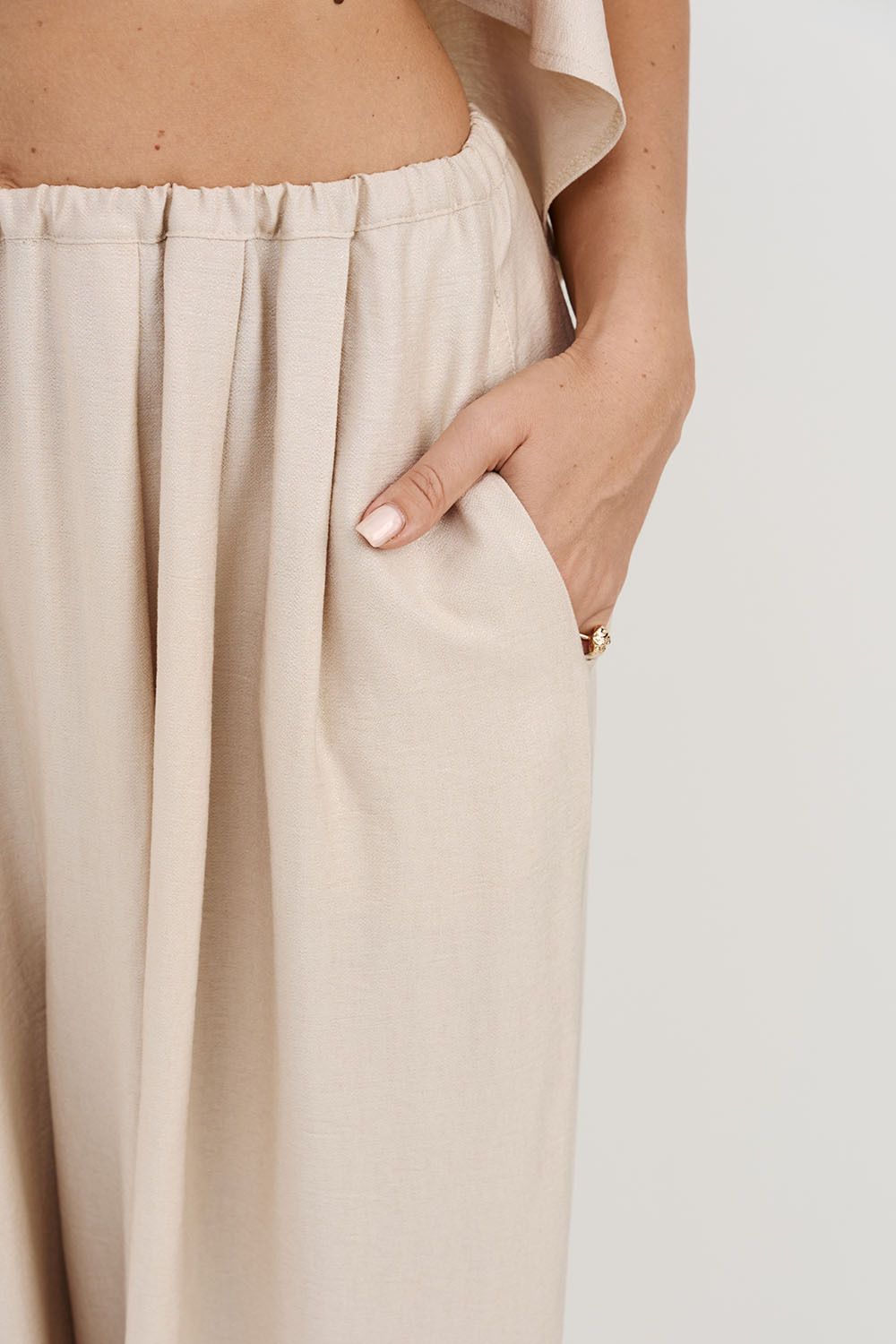 Брюки алладины из вискозы жемчужного цвета