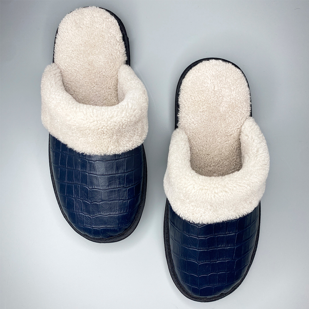 Тапочки для дома из кожи с тиснением | Синий