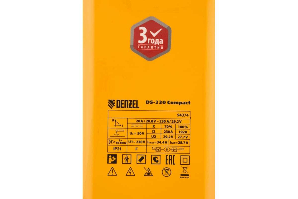 Аппарат инвертор дуговой сварки 230 А, ПВ DENZEL DS-230 Compact