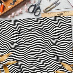 Ткань атлас волны чёрно-белые