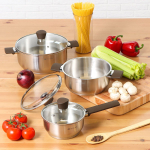 Кастрюля нерж, 2.8 л, с крыш, крышка стекло, Daniks, Savory, SD-A95-20, серебр, индукц