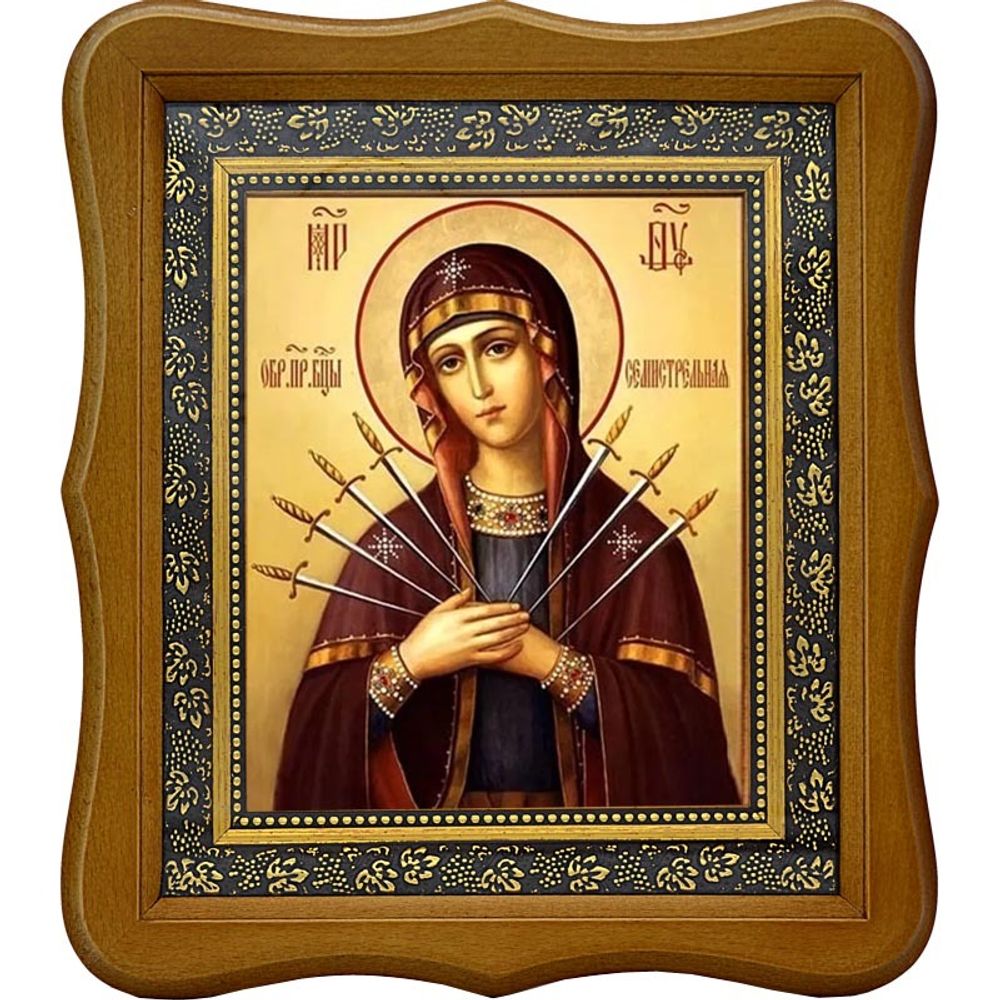 Семистрельная икона Божьей Матери на холсте.