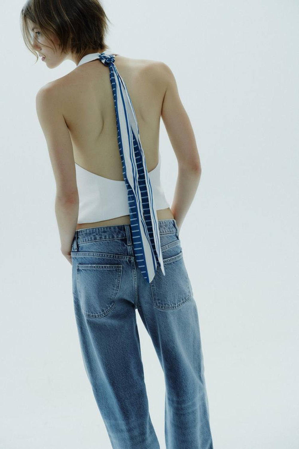 ZARA ТОП-ЖИЛЕТ С ГОРЛОВИНОЙ ХАЛТЕР, БЕЛЫЙ