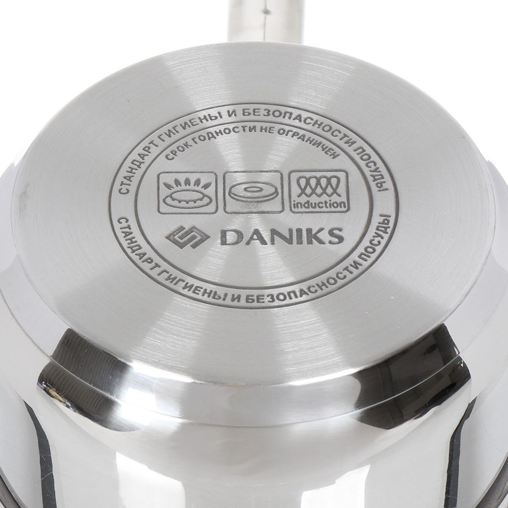 Ковш нерж, 1.6 л, крышка стекло, металл ручка, Daniks, Оптима, GS-01201-16SP