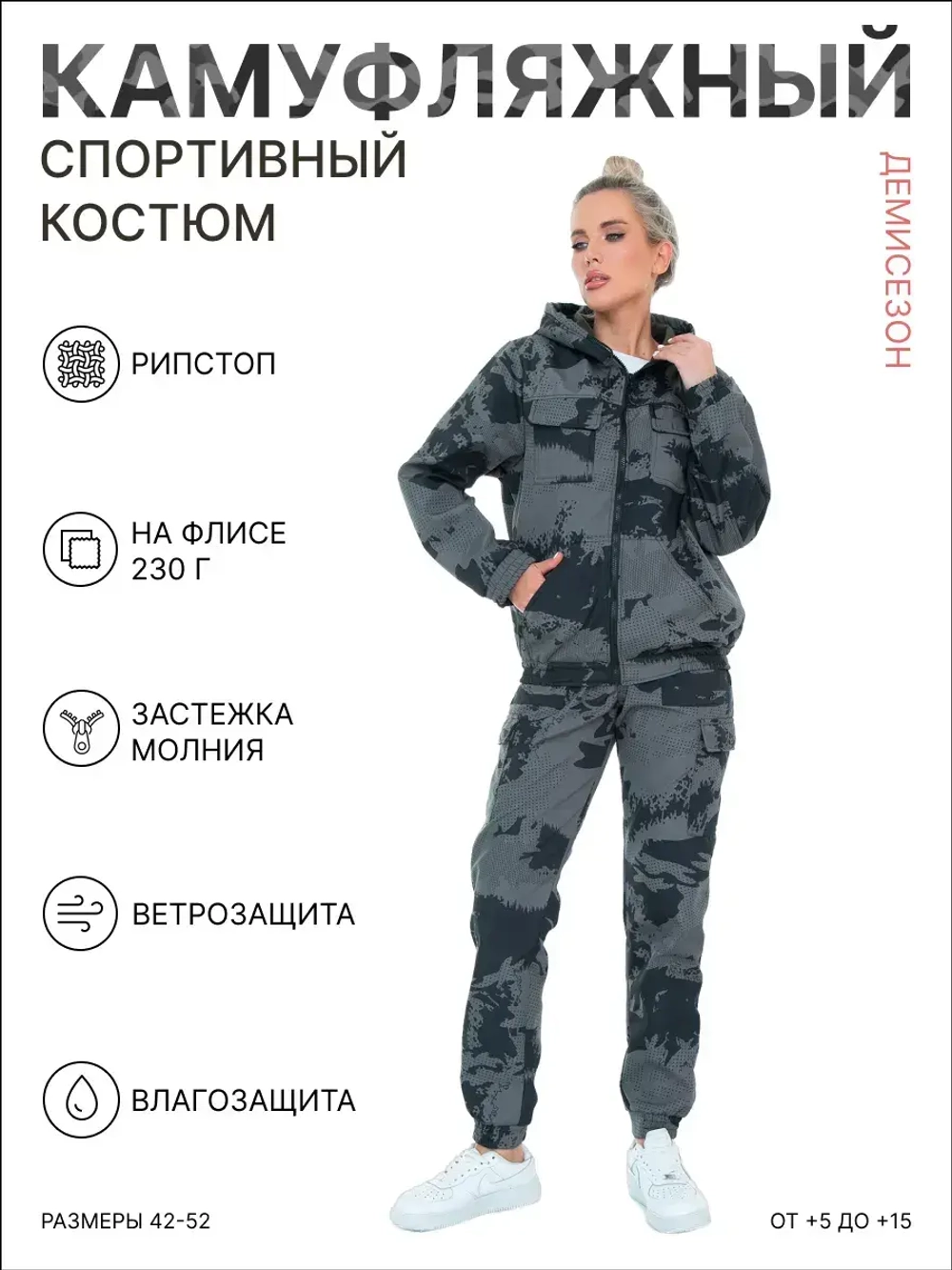 Спортивный костюм камуфляжный на флисе с Рипстопом RWFCITY