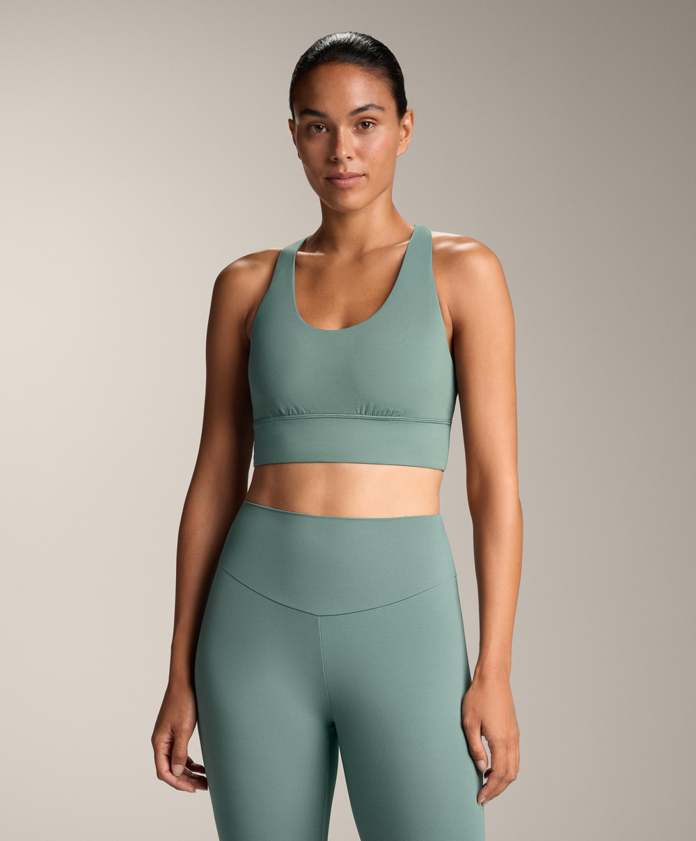 Oysho Спортивный бюстгальтер с бретелями на спине, темно-бирюзовый