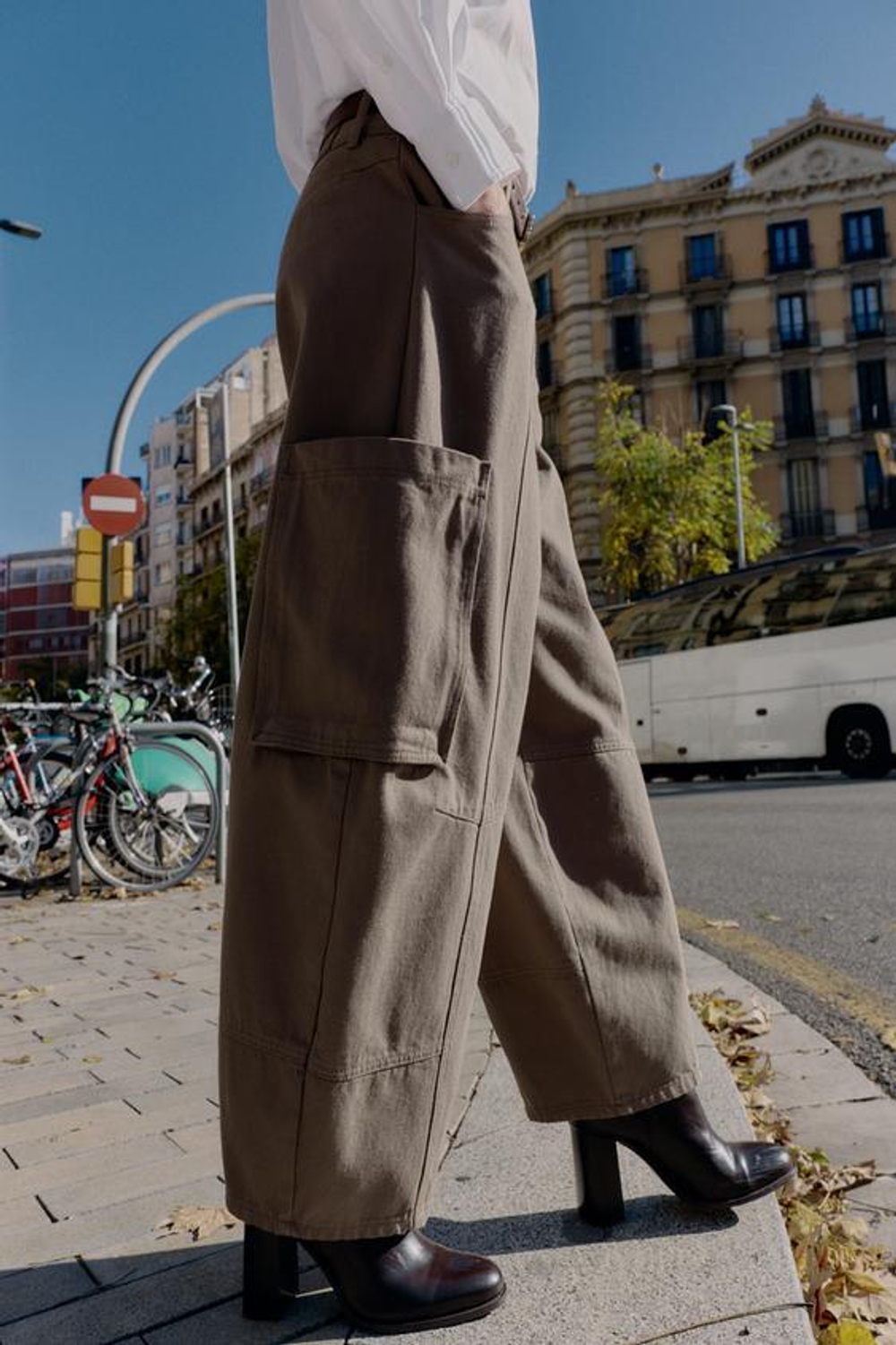 ZARA БРЮКИ КАРГО GLOBO, СЕРО-КОРИЧНЕВЫЙ