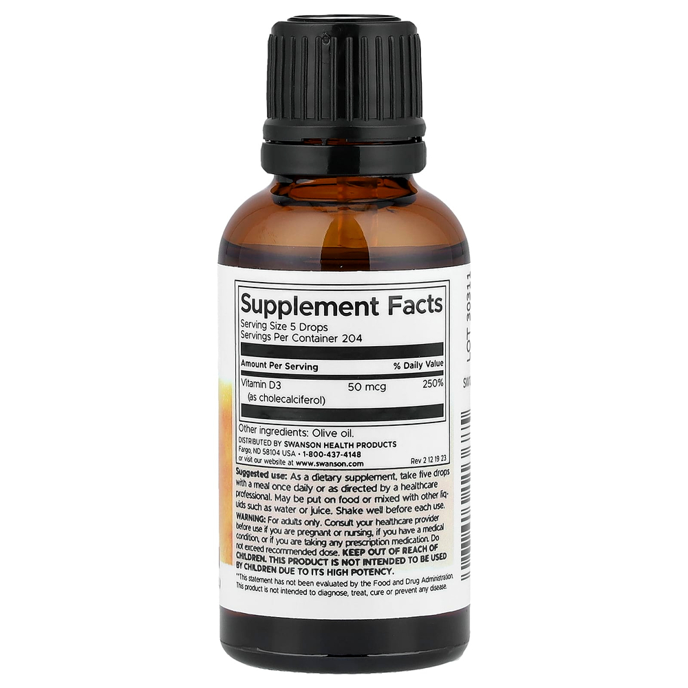 Swanson, витамин D3, повышенная эффективность, 29,6 мл (1 жидк. унция)