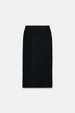 ZARA ТРИКОТАЖНАЯ ЮБКА МИДИ, ЧЕРНЫЙ