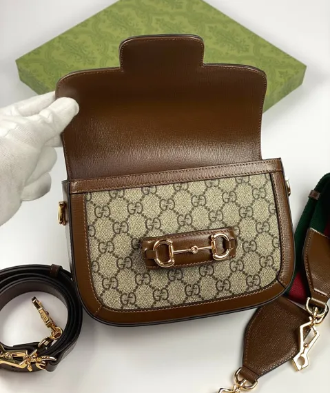 Мини-сумка Gucci Horsebit 1955 коричнево-бежевый