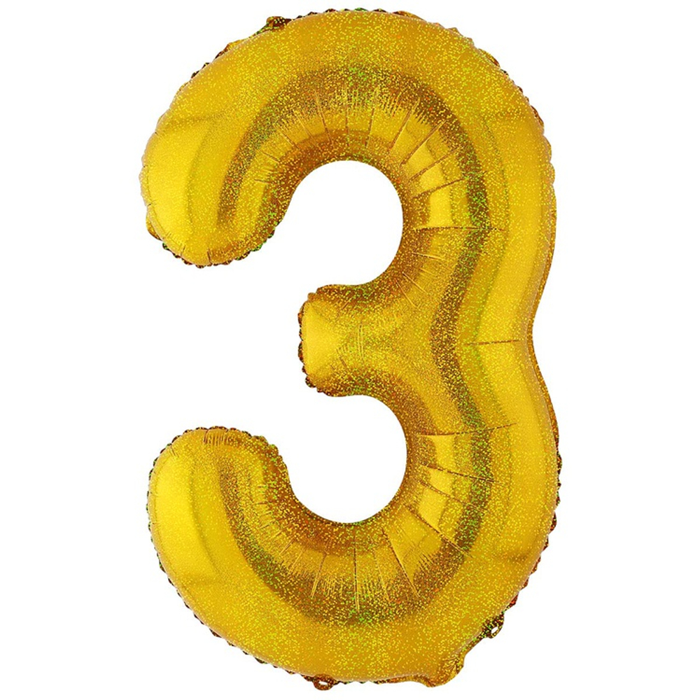 Шар фольгированный Цифра 3 101 см (Золотой)