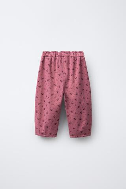 ZARA БРЮКИ BAGGY С ЦВЕТОЧНЫМ ПРИНТОМ, РОЗОВЫЙ