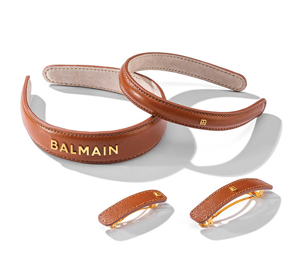 Balmain Hair Couture Ободок кожаный Ривьера S Riviera Headband Cognac Small