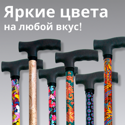 06-01-02 Трость опорная, регулируемая по высоте, с устройством противоскольжения, телескопическая с прямой пластмассовой ручкой (цветные стойки) ТР1(ПР)