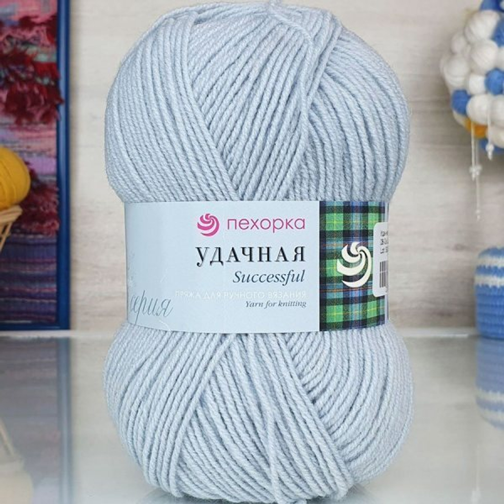 Пряжа Пехорка "Удачная" 50% шерсть, 50% акрил 5х100г/250м 08 Св.серый