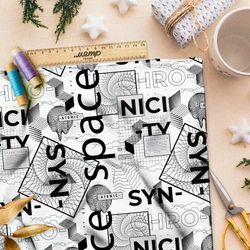 Ткань дюспо стильный цифровой коллаж на белом фоне