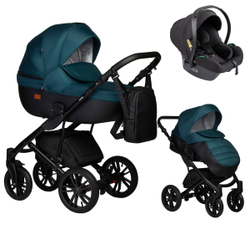 Детская коляска Indigo Mio S 3 в 1 06 черная кожа+изумрудный