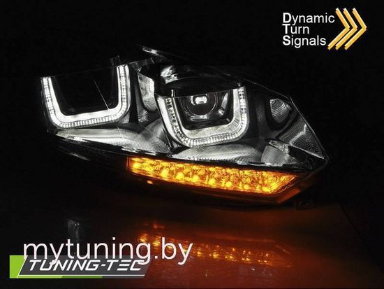 Передние фары U-Type для Volkswagen Golf VI (08-12) динамические хромированные
