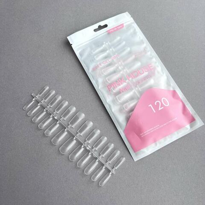 04 Типсы гелевые nail kingdom c к/зоной квадрат 120 шт. pink house