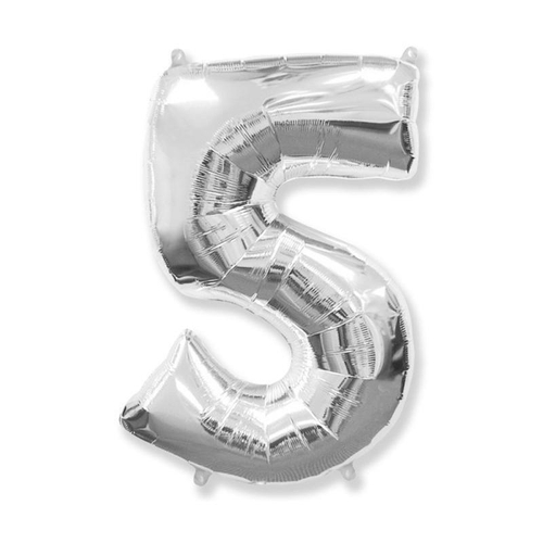 Шар фольгированный Цифра "5" серебро с гелием